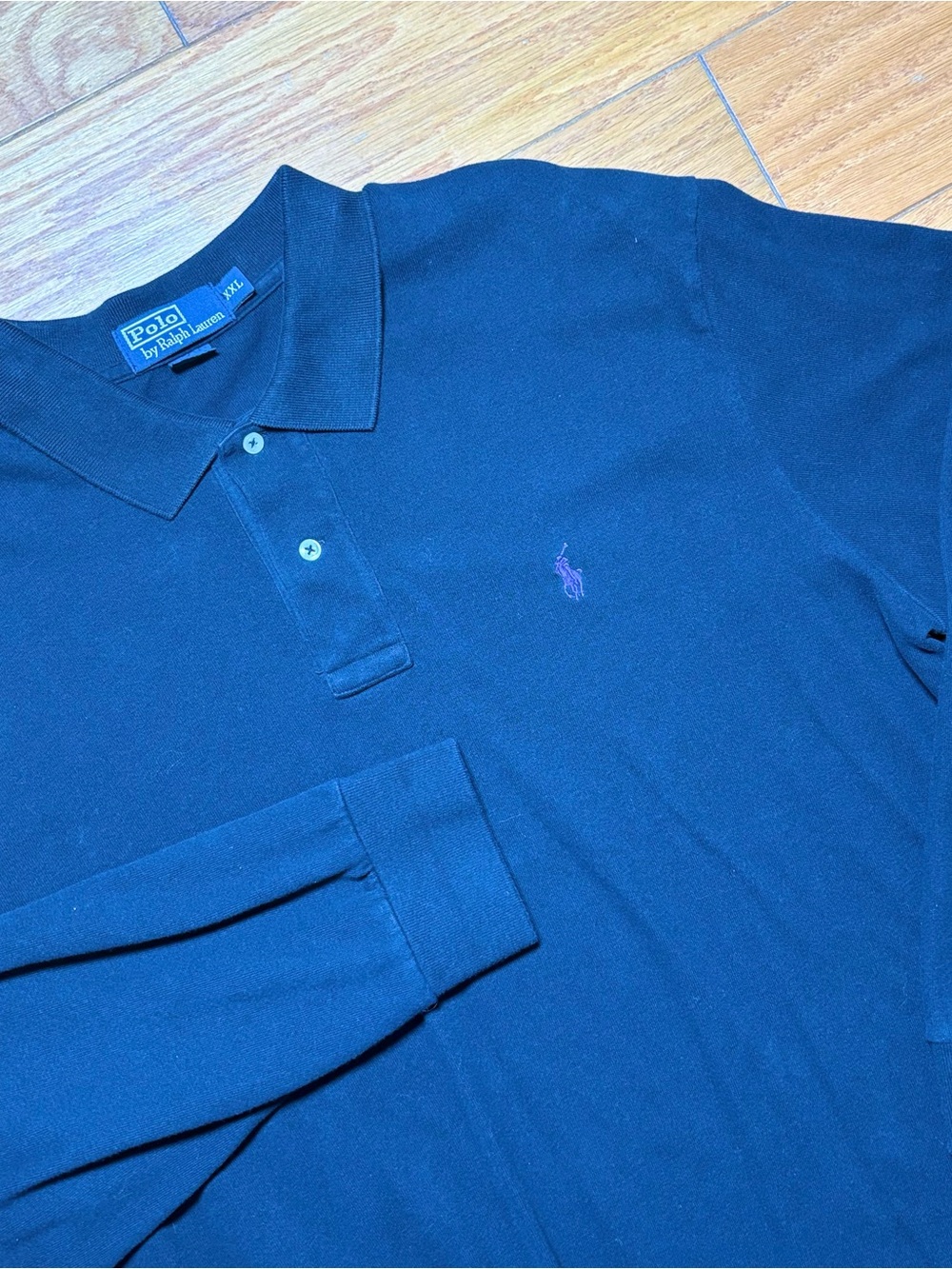 Polo by Ralph Lauren Men's Long Sleeve Polo - Black with Purple Logo